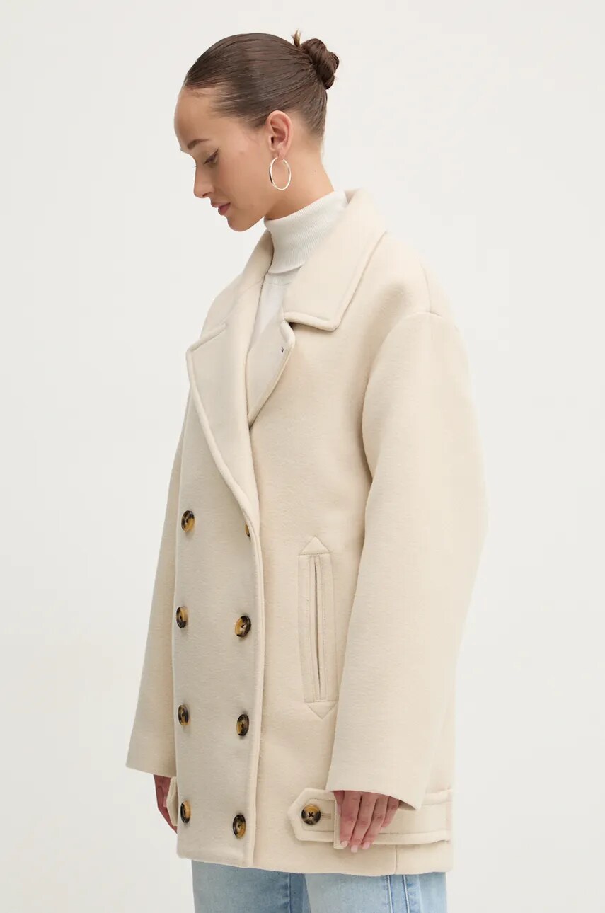 Tommy Jeans palton din lana culoarea bej, de tranzitie, oversize, DW0DW19752