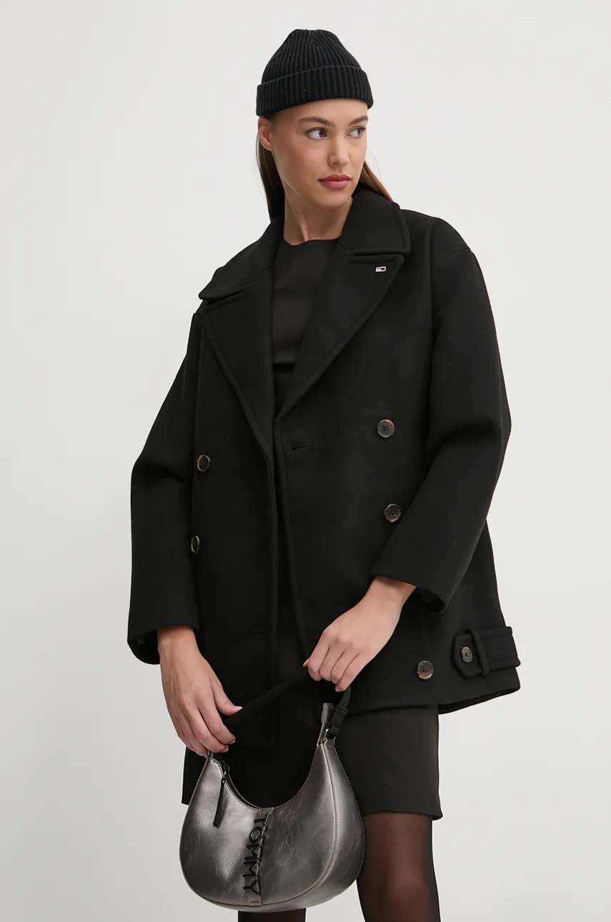 Пальто с примесью шерсти Tommy Jeans цвет чёрный переходное oversize DW0DW19752 Пальто с примесью шерсти Tommy Jeans цвет чёрный переходное oversize DW0DW19752