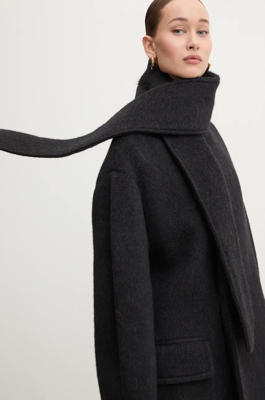 Вовняне пальто MSGM колір чорний перехідне oversize 3742MDC04.247503 