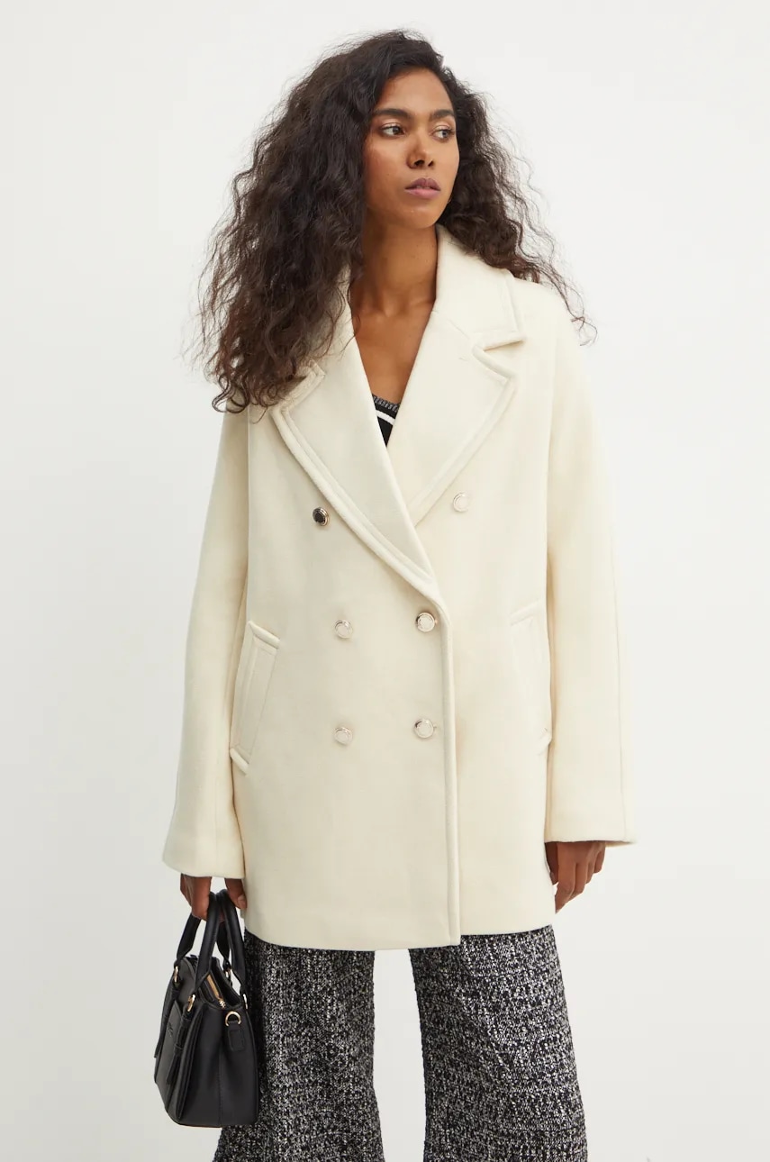Morgan palton din lana GAM culoarea bej, de tranzitie, oversize, GAM