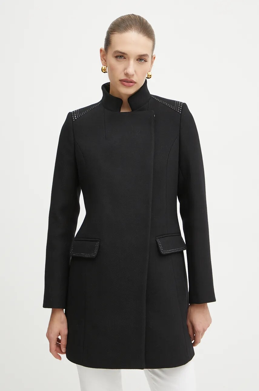 Morgan palton de lana GOUMI culoarea negru, de tranzitie, cu doua randuri de nasturi, GOUMI