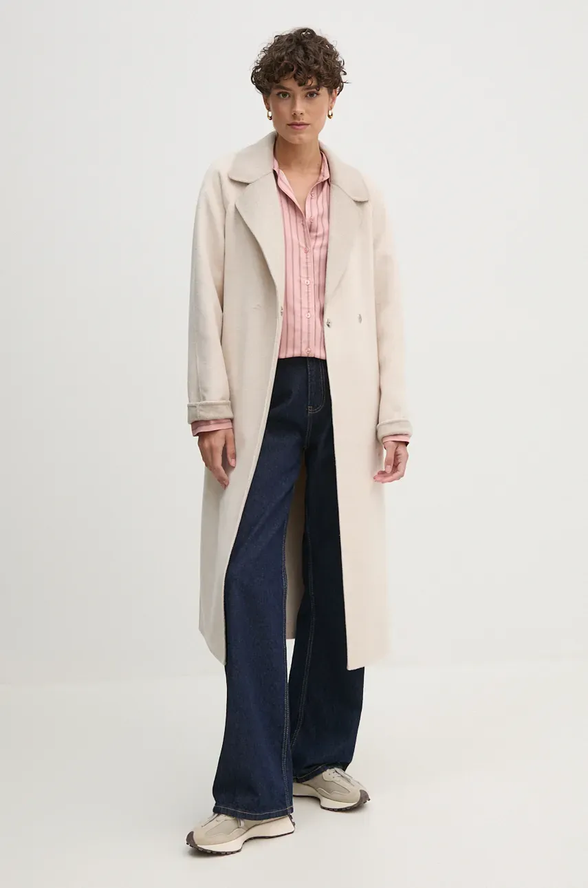 Шерстяное пальто OUI цвет бежевый переходное oversize 89837 Шерстяное пальто OUI цвет бежевый переходное oversize 89837