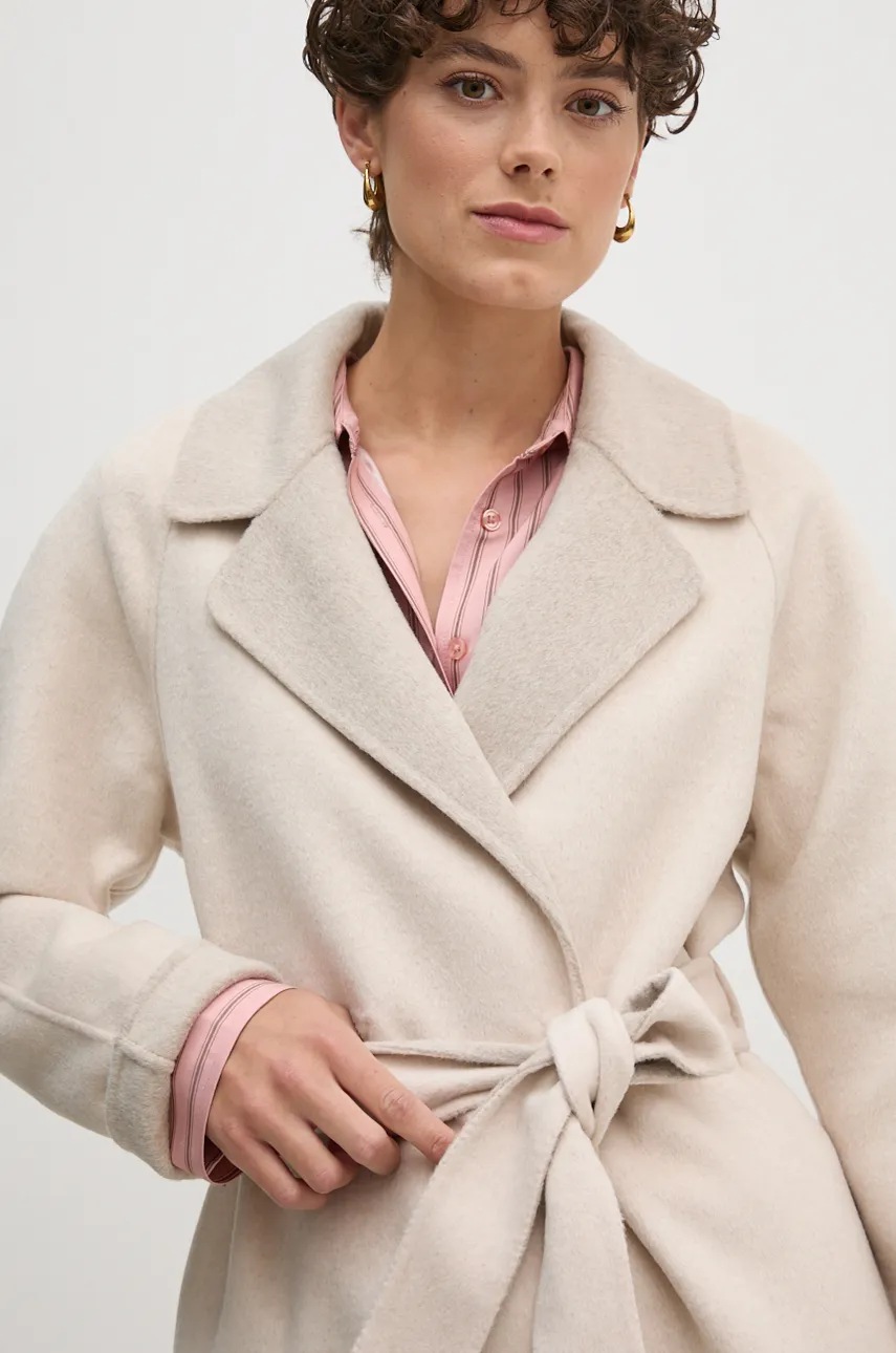 Μάλλινο παλτό OUI χρώμα: μπεζ, 89837 φωτογραφία