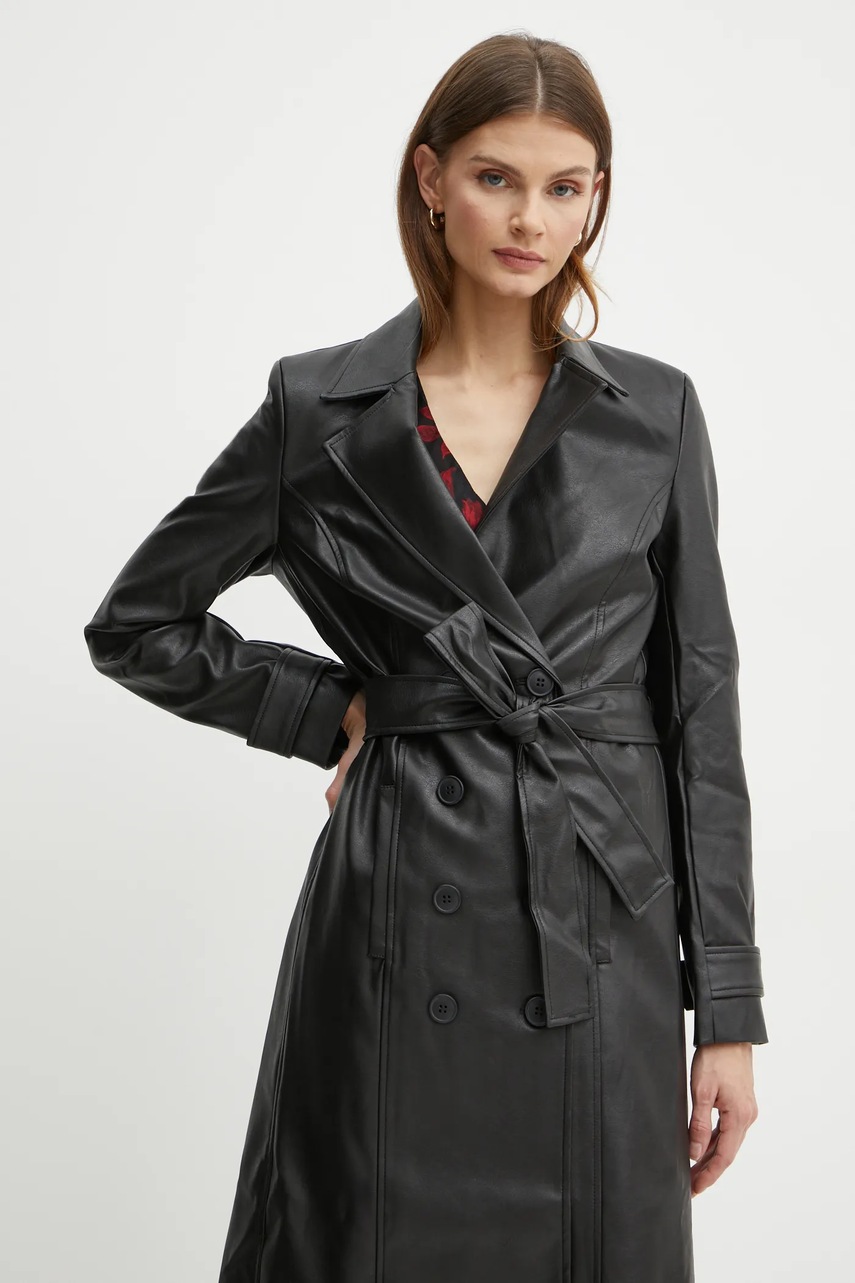 Пальто Bardot VEGAN LEATHER жіночий колір чорний перехідне двобортне 56210JB8 
