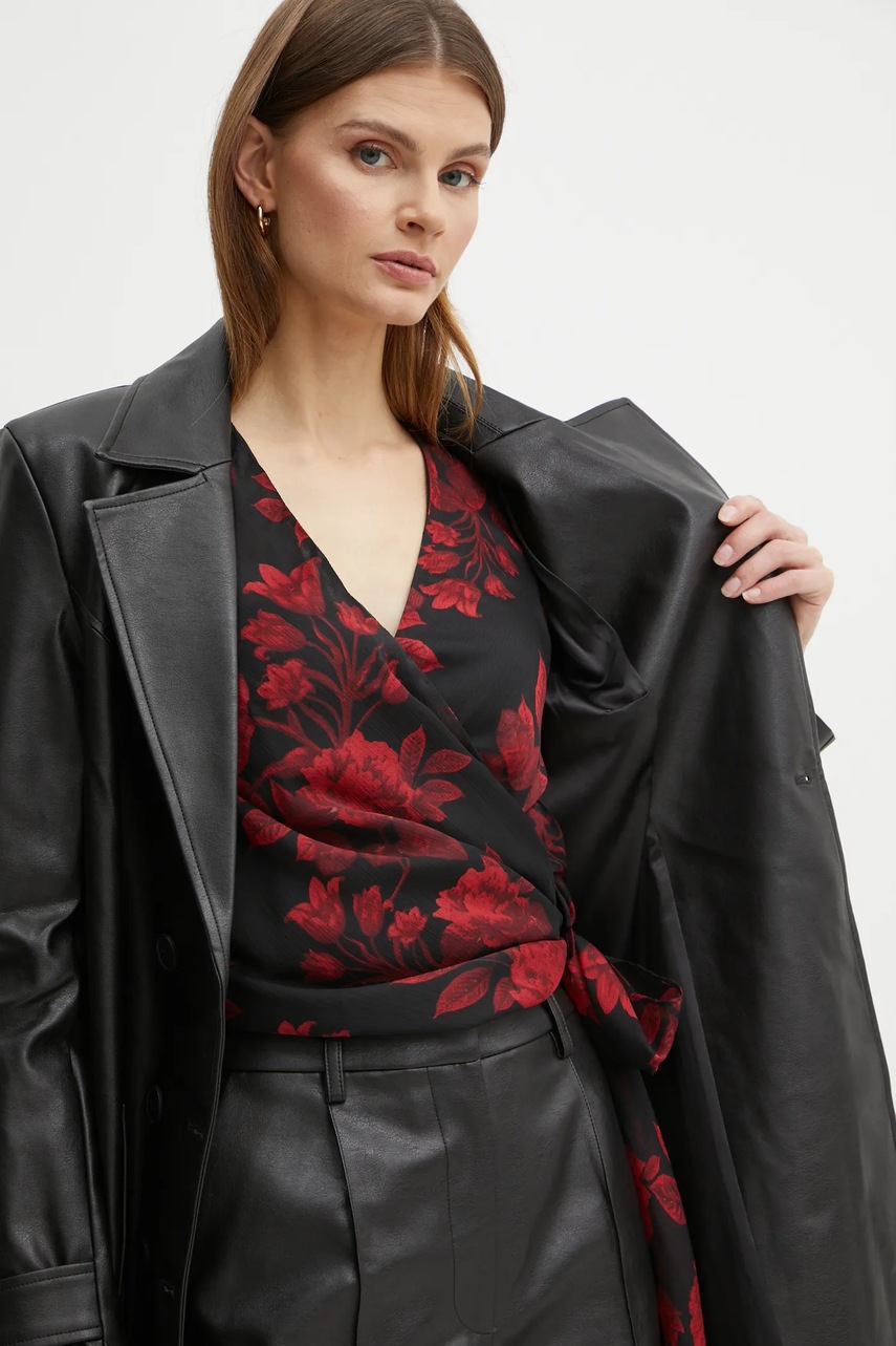 Пальто Bardot VEGAN LEATHER жіночий колір чорний перехідне двобортне 56210JB8 
