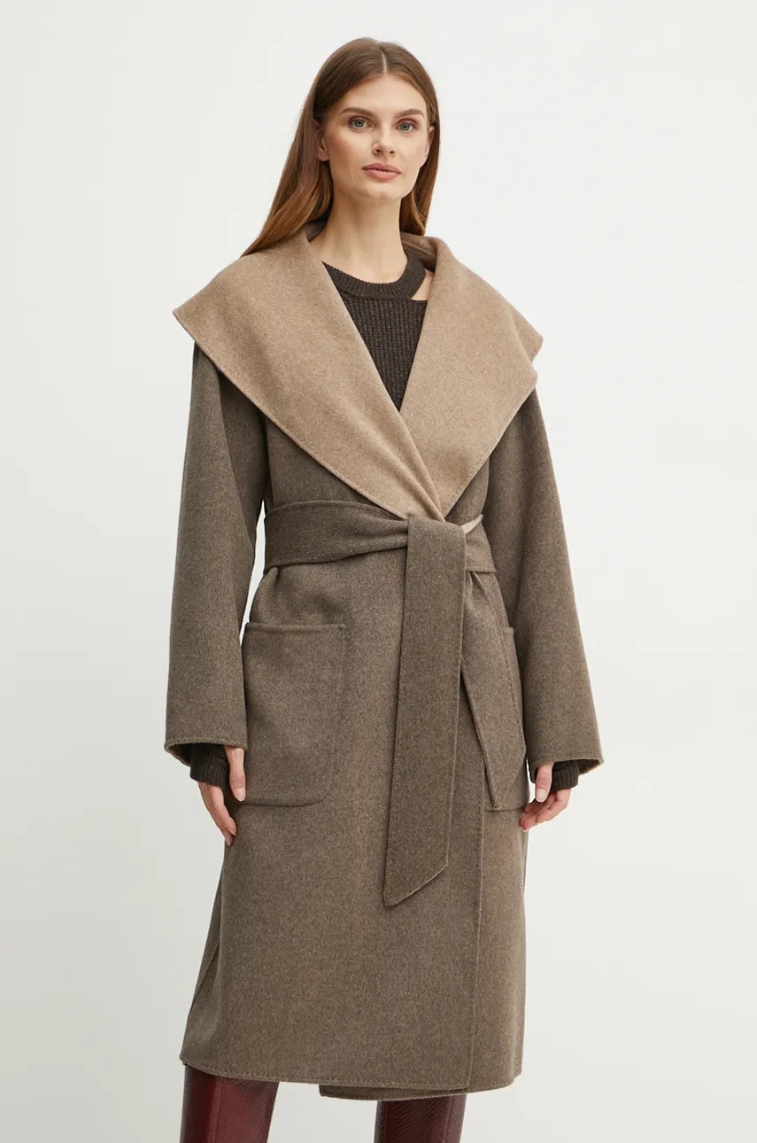 Шерстяное двустороннее пальто Karl Lagerfeld цвет бежевый переходное oversize 246W1502 Шерстяное двустороннее пальто Karl Lagerfeld цвет бежевый переходное oversize 246W1502