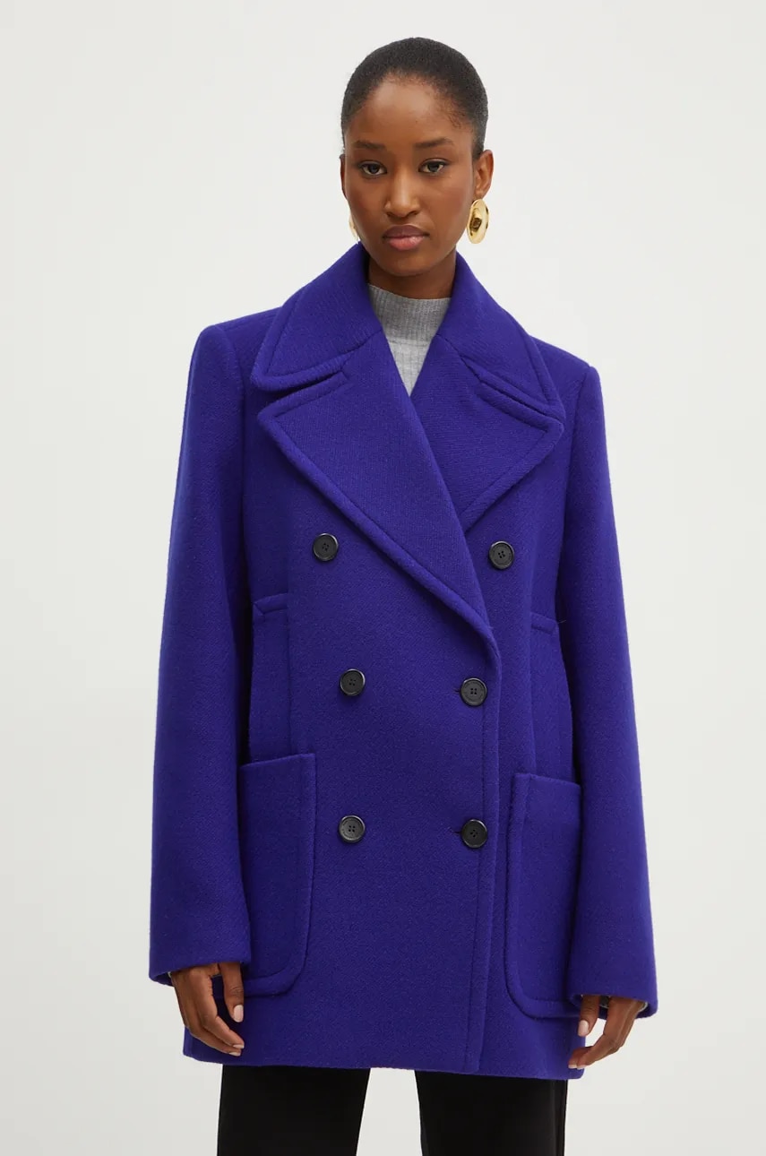 Karl Lagerfeld palton de lana culoarea violet, de tranzitie, cu doua randuri de nasturi, 246W1508 Karl Lagerfeld palton de lana culoarea violet, de tranzitie, cu doua randuri de nasturi, 246W1508