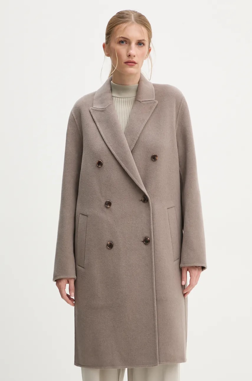 Theory palton de lana culoarea bej, de tranzitie, oversize, O0801412 Theory palton de lana culoarea bej, de tranzitie, oversize, O0801412