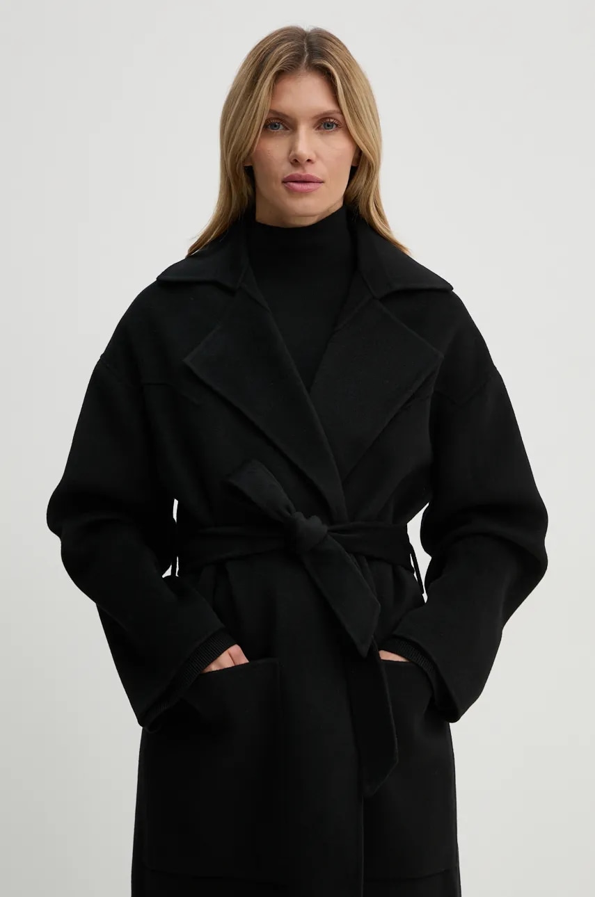 Шерстяное пальто Nanushka ALAMO цвет чёрный переходное oversize NW23CROW01799 Шерстяное пальто Nanushka ALAMO цвет чёрный переходное oversize NW23CROW01799