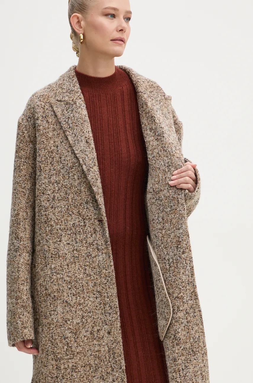 Вовняне пальто AERON колір бежевий перехідне oversize CO122453 