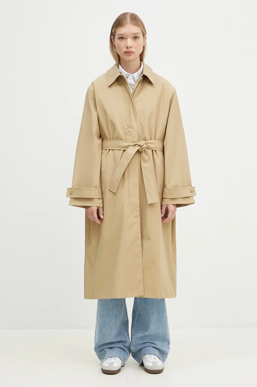 Samsoe Samsoe palton Sarooney femei, culoarea bej, de tranzitie, oversize, F24300140 Samsoe Samsoe palton Sarooney femei, culoarea bej, de tranzitie, oversize, F24300140