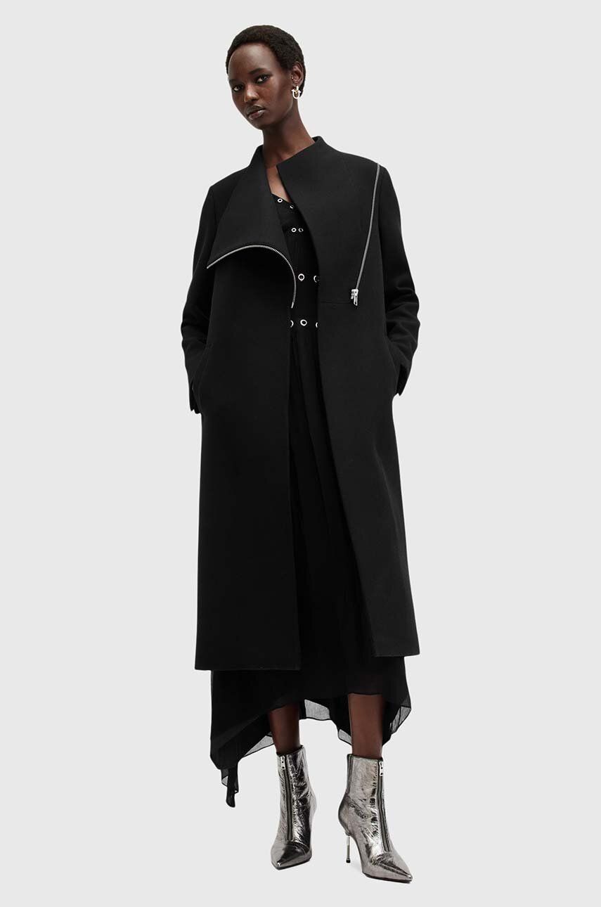 AllSaints palton de lana MARGOH COAT culoarea negru, de tranzitie, W009OB