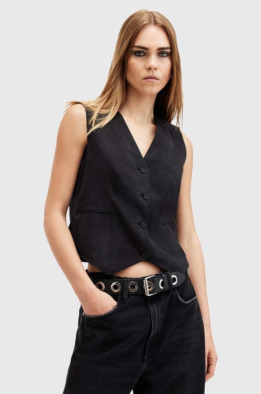 AllSaints vesta AVERIE TEN WAISTCOAT femei, culoarea negru, un singur rand de nasturi, W028QC