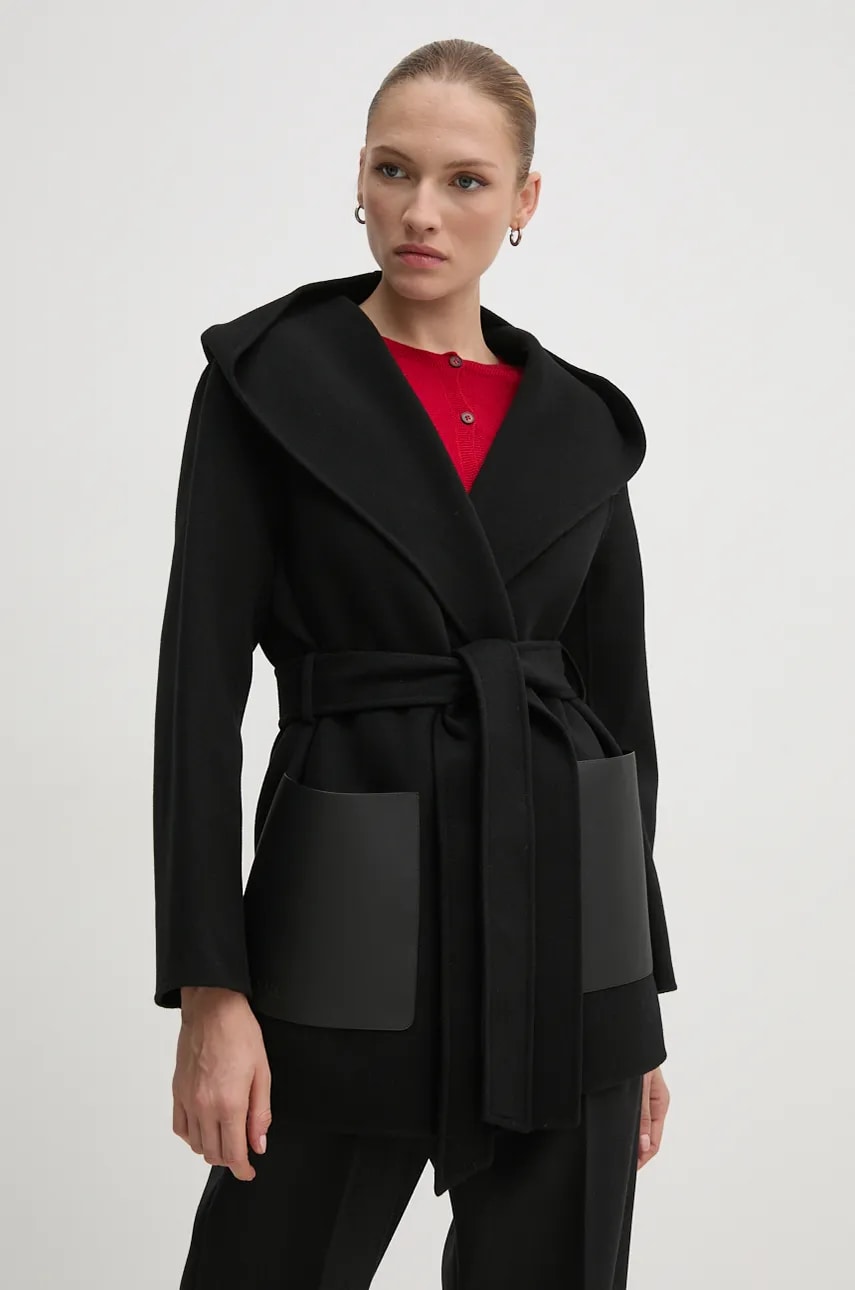 MACKAGE palton de lana culoarea negru, de tranzitie, oversize, AZRA MACKAGE palton de lana culoarea negru, de tranzitie, oversize, AZRA