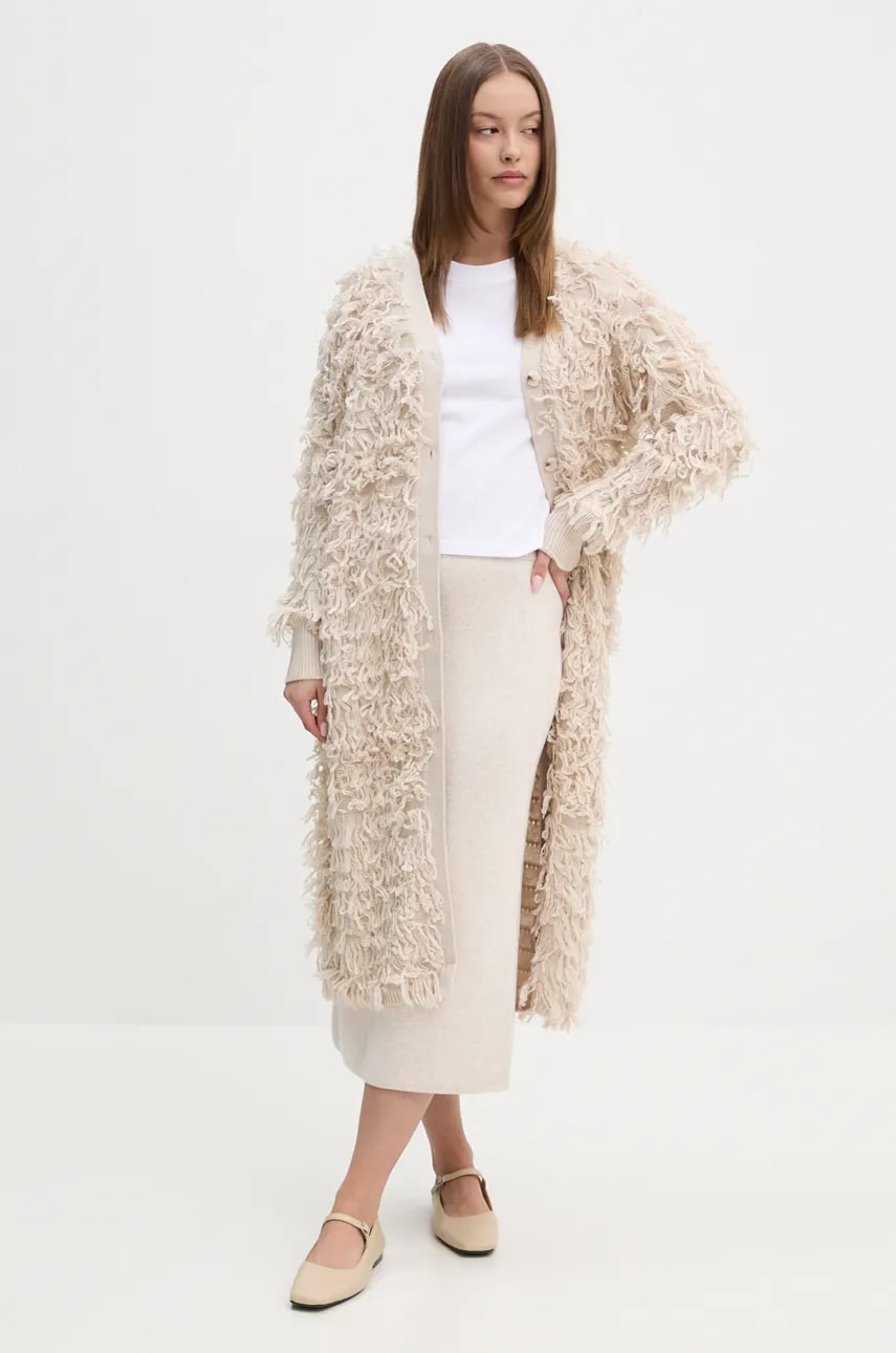 OUI cardigan din amestec de lana culoarea bej, 89838 OUI cardigan din amestec de lana culoarea bej, 89838