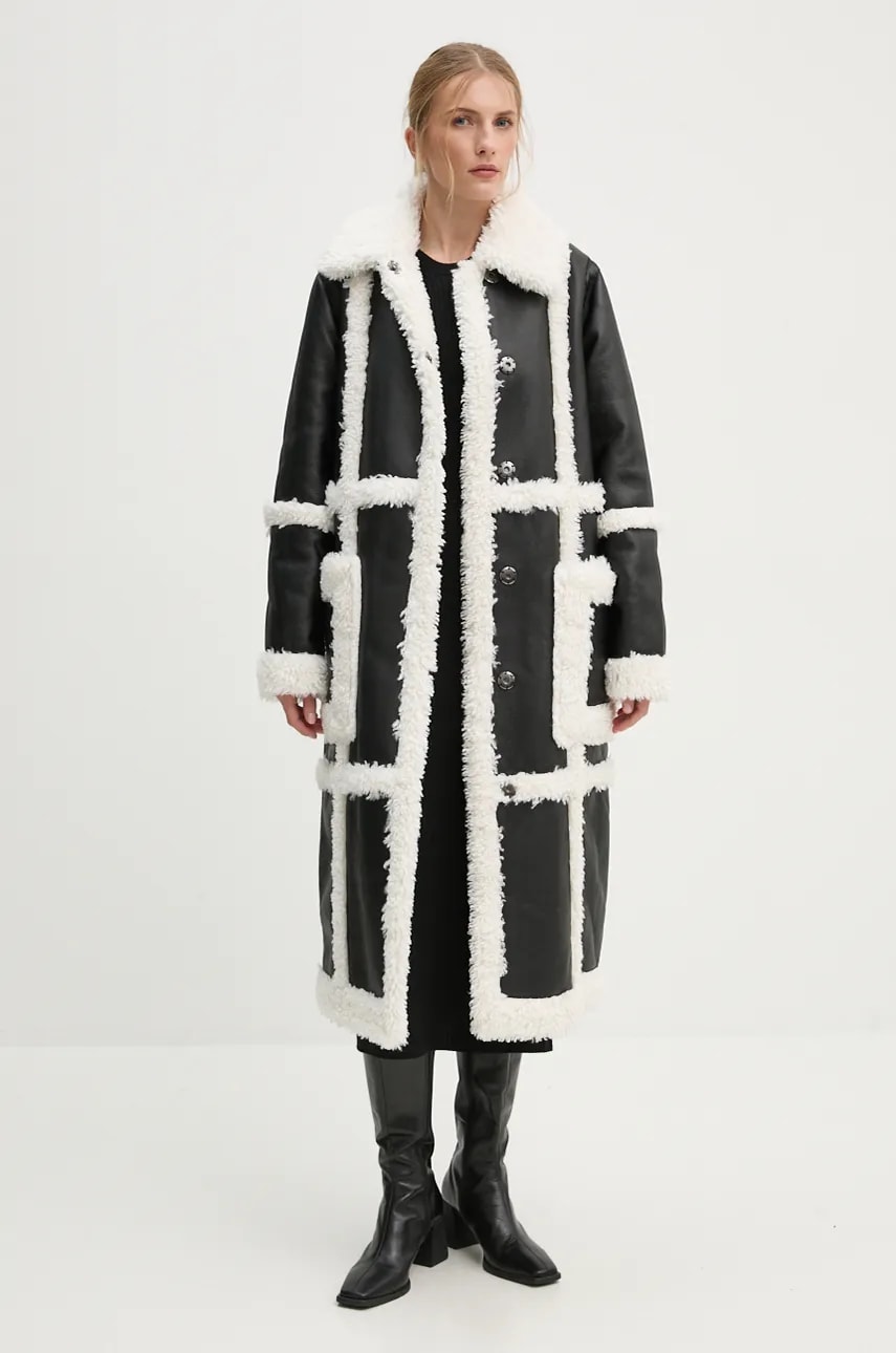Stand Studio palton Patrice Coat femei, culoarea negru, de tranzitie, oversize, 61100-9010 Stand Studio palton Patrice Coat femei, culoarea negru, de tranzitie, oversize, 61100-9010