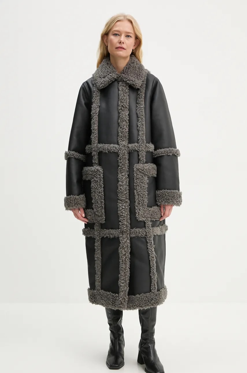 Stand Studio palton Patrice Coat femei, culoarea negru, de tranzitie, oversize, 61100-9010 Stand Studio palton Patrice Coat femei, culoarea negru, de tranzitie, oversize, 61100-9010
