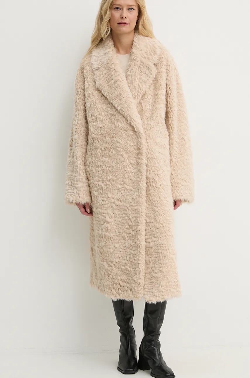 Пальто Stand Studio Nicole Coat жіноче колір бежевий перехідне двобортне 61126-9094 