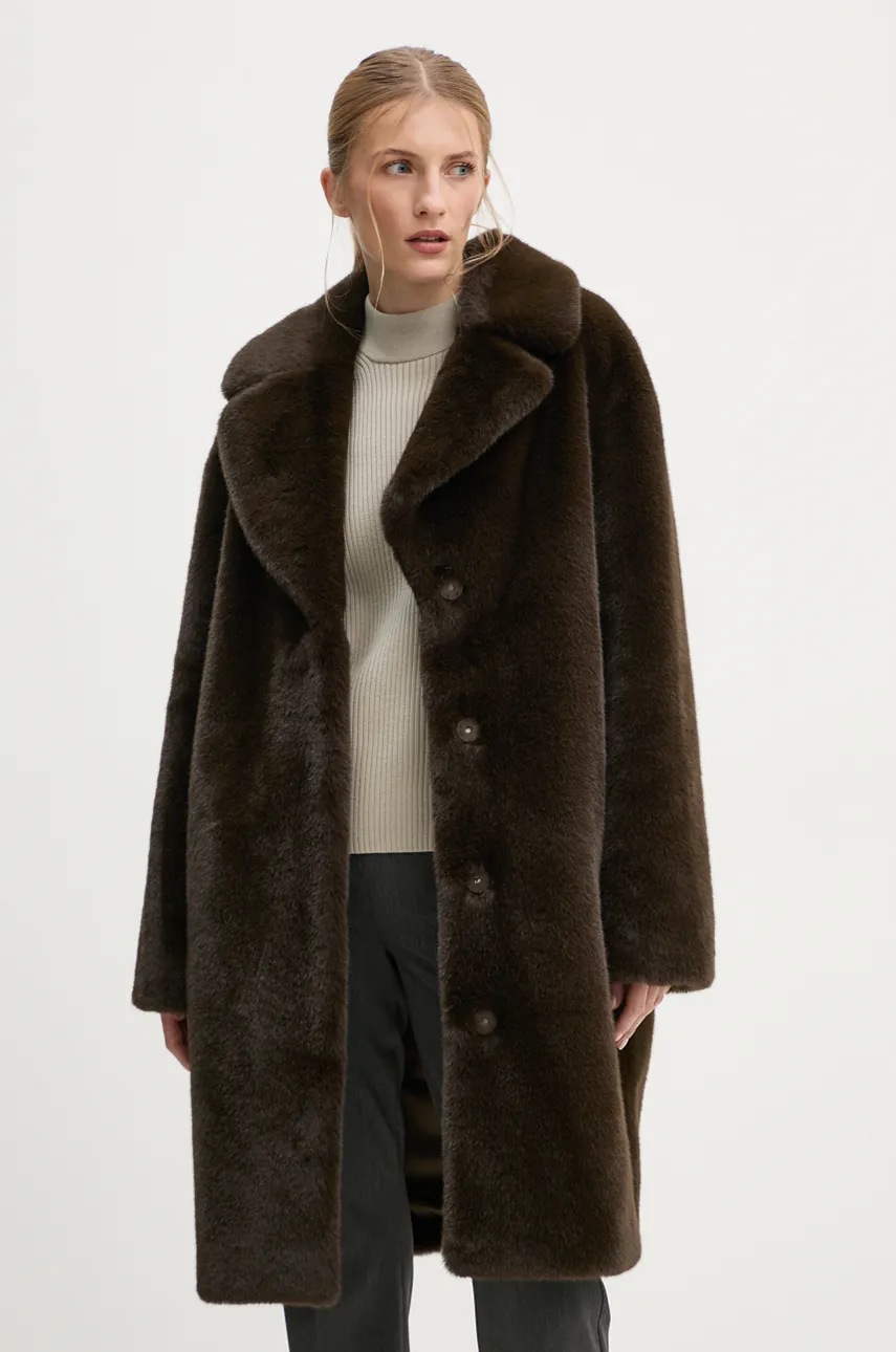

Палто Stand Studio Camille Cocoon Coat в кафяво преходен модел с уголемена кройка 61137-9070, Кафяв