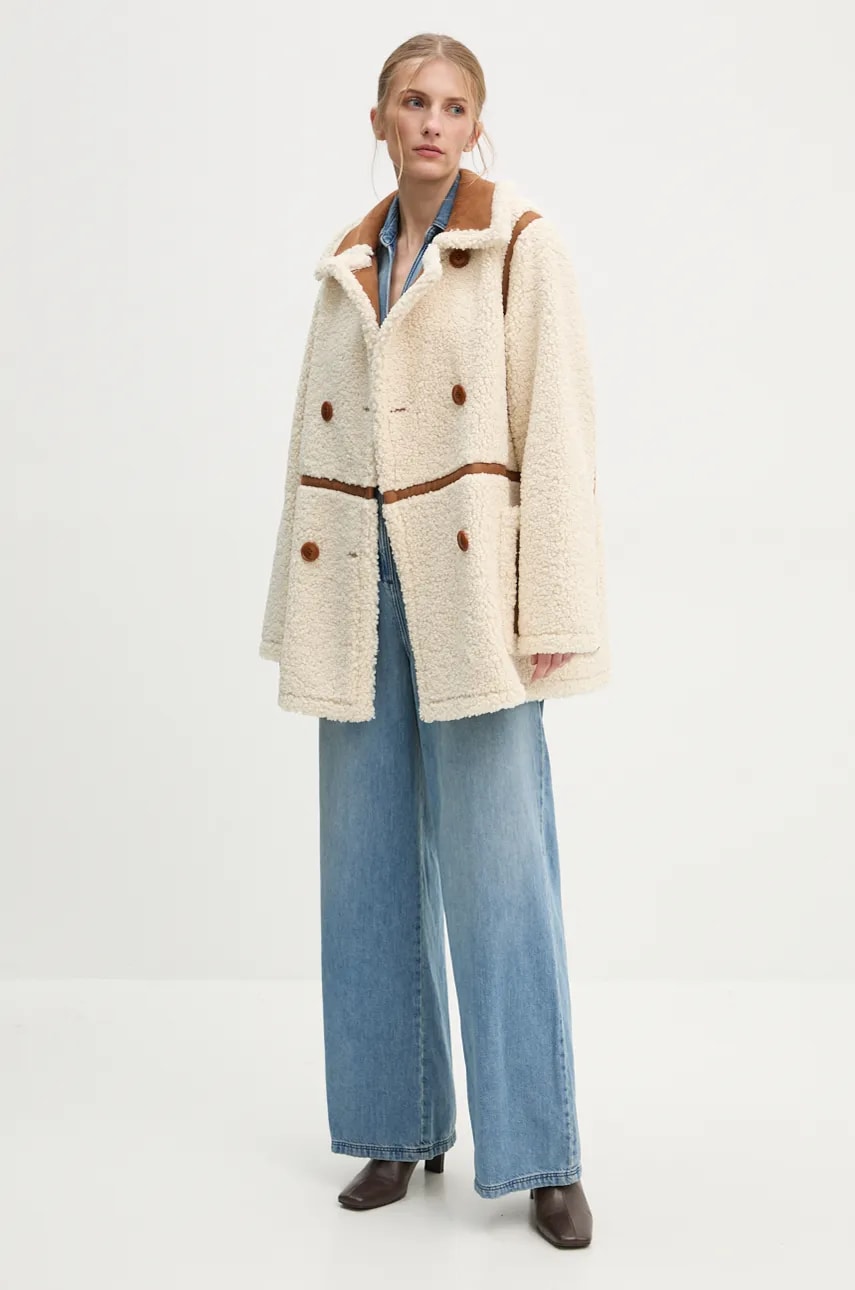 Stand Studio palton Chloe Jacket femei, culoarea bej, de tranzitie, cu doua randuri de nasturi, 61186-9010 Stand Studio palton Chloe Jacket femei, culoarea bej, de tranzitie, cu doua randuri de nasturi, 61186-9010