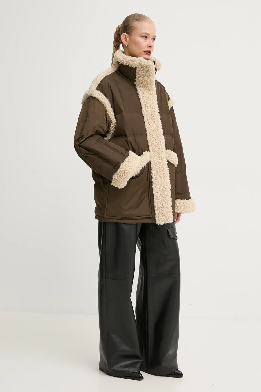 Stand Studio geaca de puf Dorothy Coat femei, culoarea verde, de tranzitie, oversize, 62033-8657