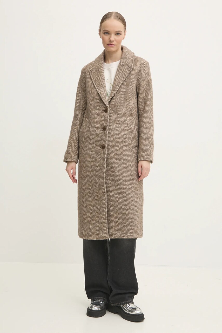 Abercrombie & Fitch palton de lana culoarea bej, de tranzitie, KI144-4242