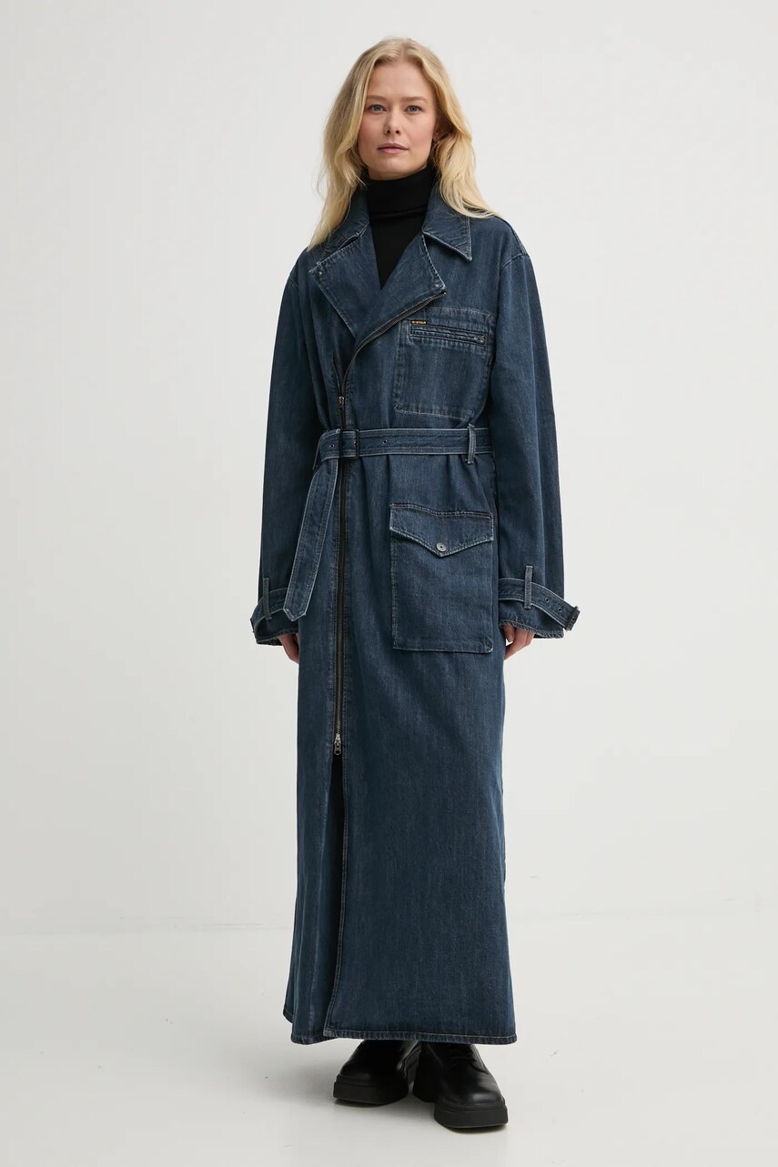 G-Star Raw palton jeans femei, culoarea albastru marin, de tranzitie, D25367-D762