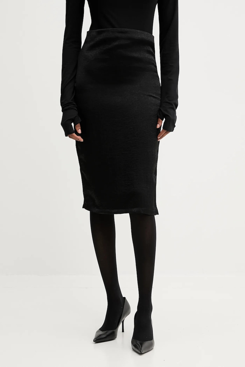 PRESSIAT fustă culoarea negru, midi, creion, PRE711FW24