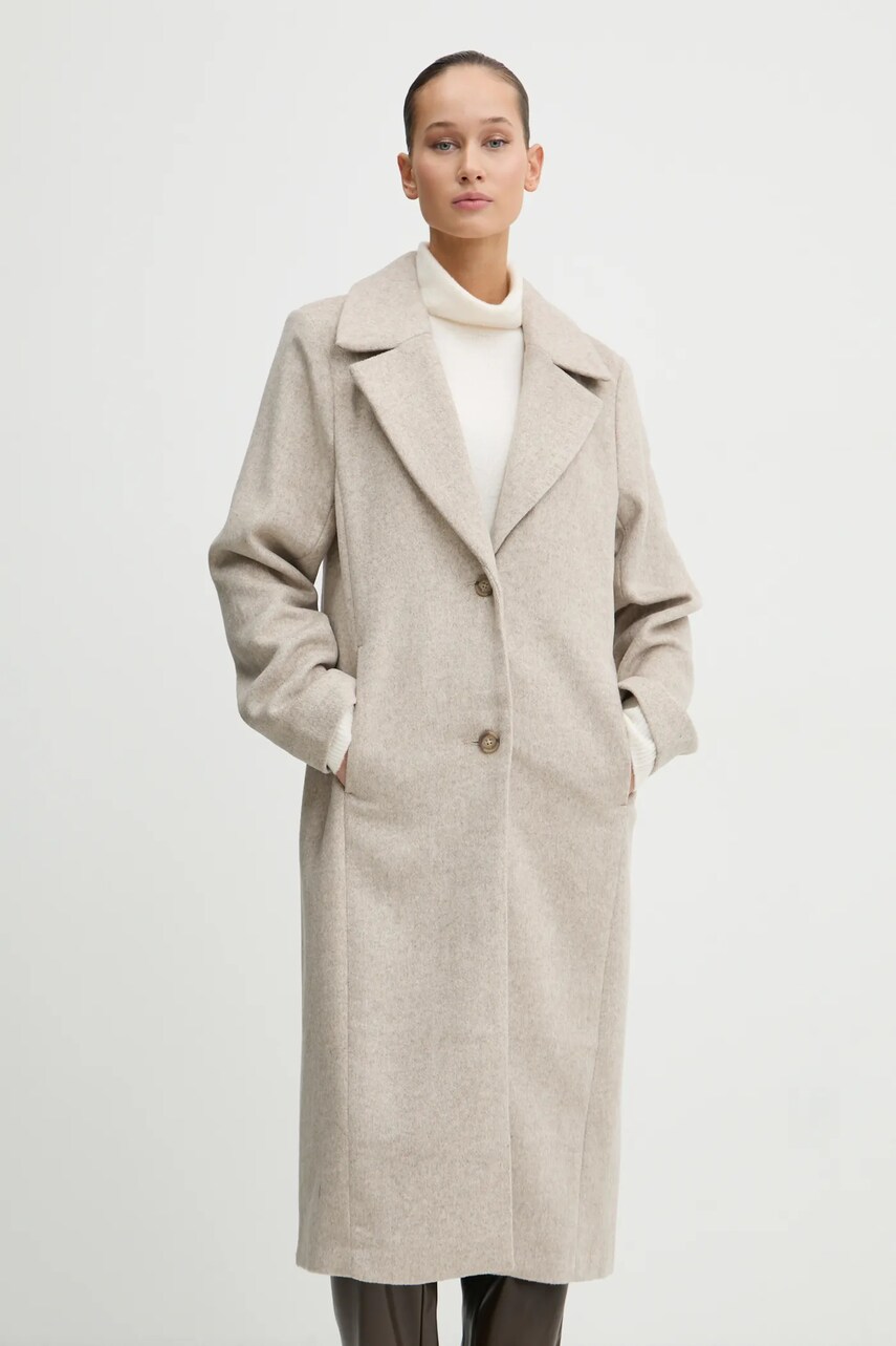 Hollister Co. palton din lana culoarea bej, de tranzitie, KI344-4409