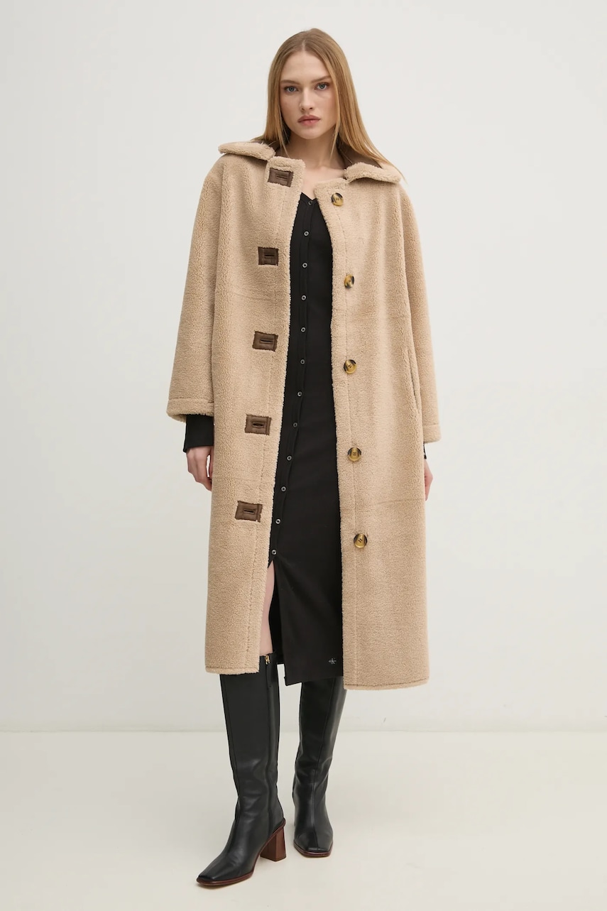 Pedro del Hierro palton cu doua fete femei, culoarea bej, de tranzitie, 7528332