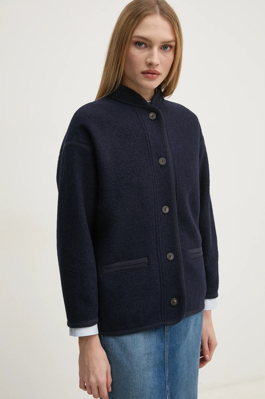 Hoss Intropia geaca de lana culoarea albastru marin, de tranzitie, oversize, 5438456 Hoss Intropia geaca de lana culoarea albastru marin, de tranzitie, oversize, 5438456