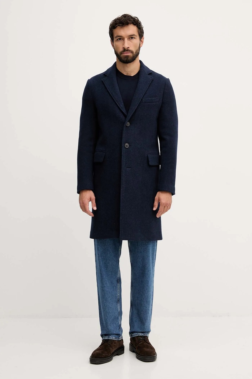 Levně Kabát s příměsí vlny United Colors of Benetton modrá barva, 2X59UN05M