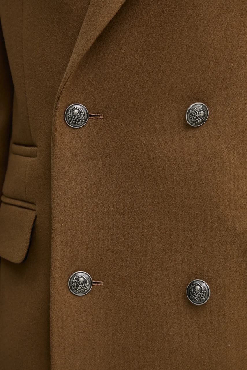 Вовняне пальто The Kooples колір коричневий перехідне двобортне HMAN29007K 