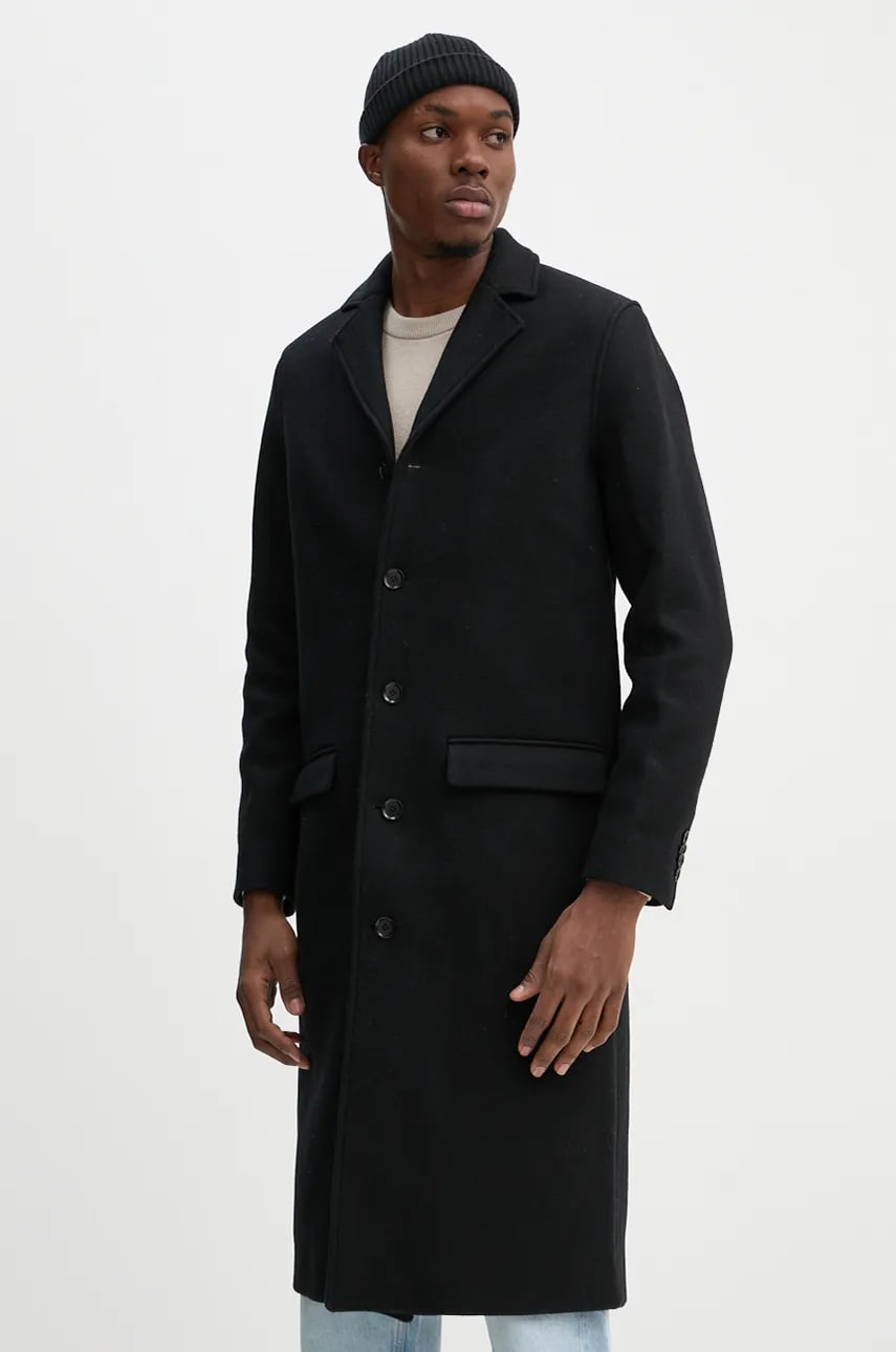 Samsoe Samsoe palton de lana SATESFA culoarea negru, de tranzitie, M24300090 Samsoe Samsoe palton de lana SATESFA culoarea negru, de tranzitie, M24300090