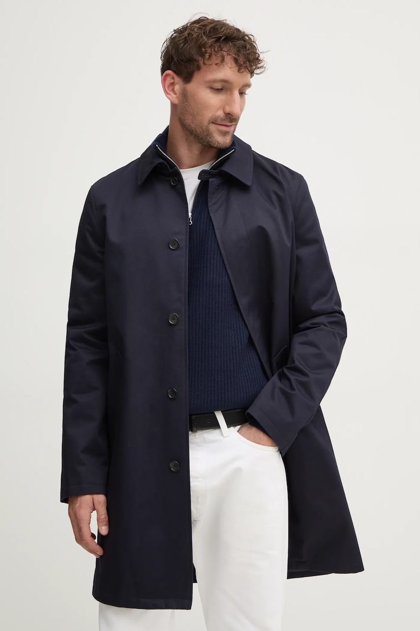 A.P.C. palton de bumbac mac ville culoarea albastru marin, de tranzitie, COZBA.H01103