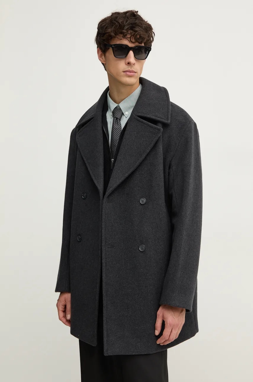 Michael Kors palton de lână culoarea gri, de tranzitie, cu doua randuri de nasturi, CF42083BQA
