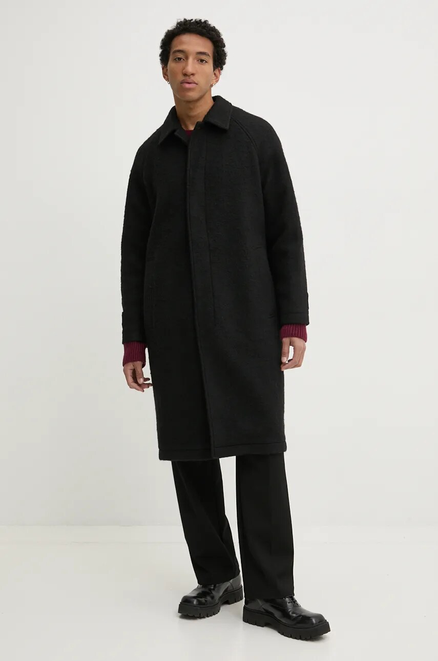 HUGO palton din lana culoarea negru, de tranzitie, oversize, 50523964