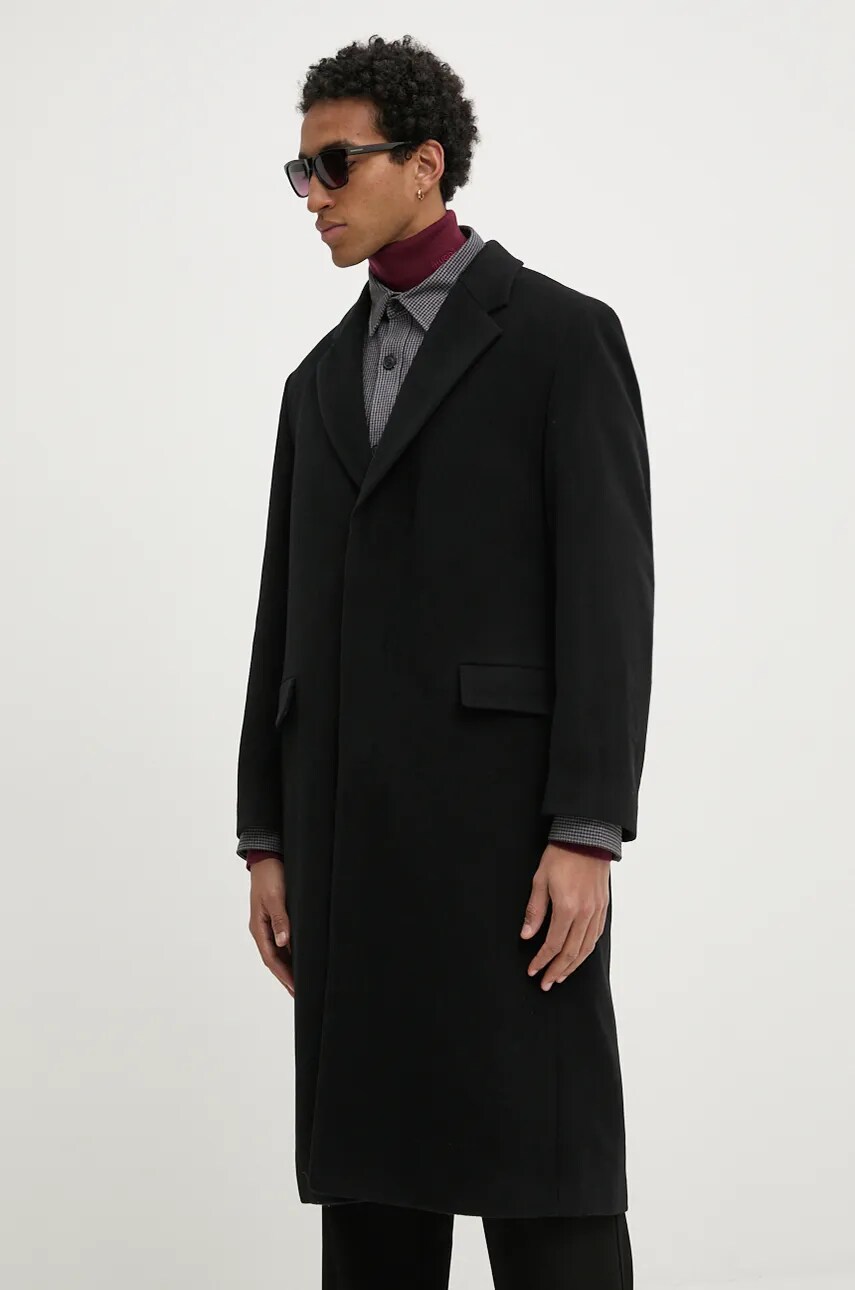 HUGO palton de lana culoarea negru, de tranzitie, 50528262
