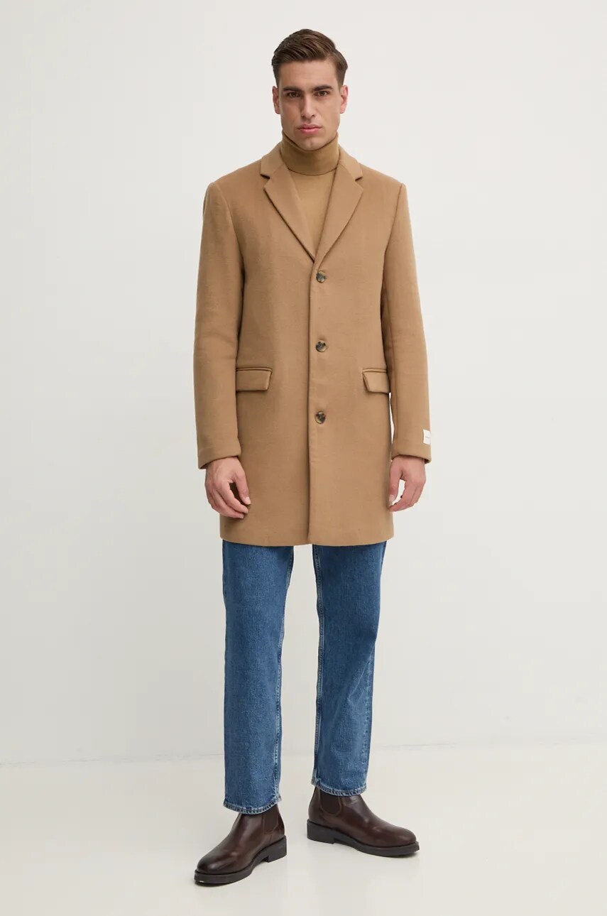 Шерстяное пальто Calvin Klein цвет бежевый переходное K10K113664 Шерстяное пальто Calvin Klein цвет бежевый переходное K10K113664