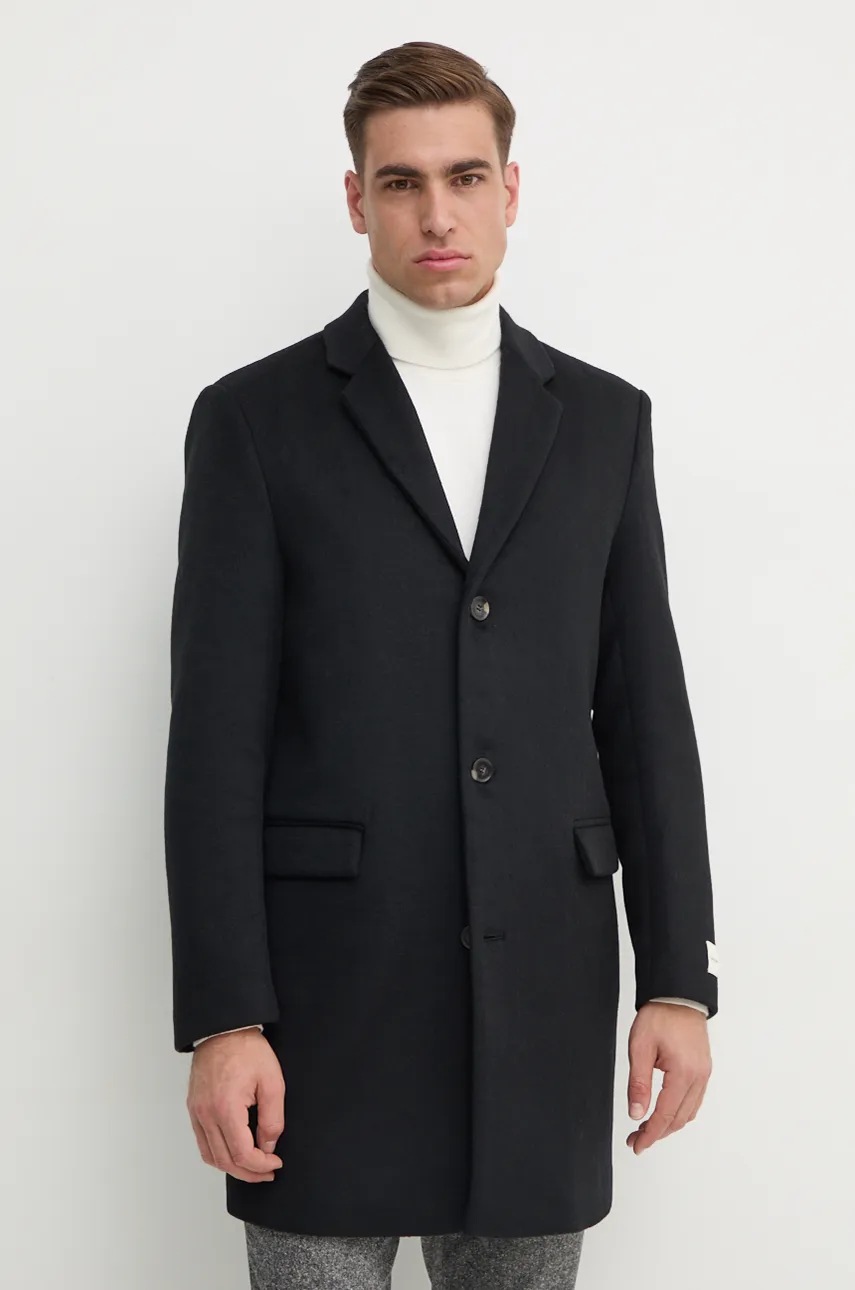 

Вълнено палто Calvin Klein в черно преходен модел K10K113664, Черен