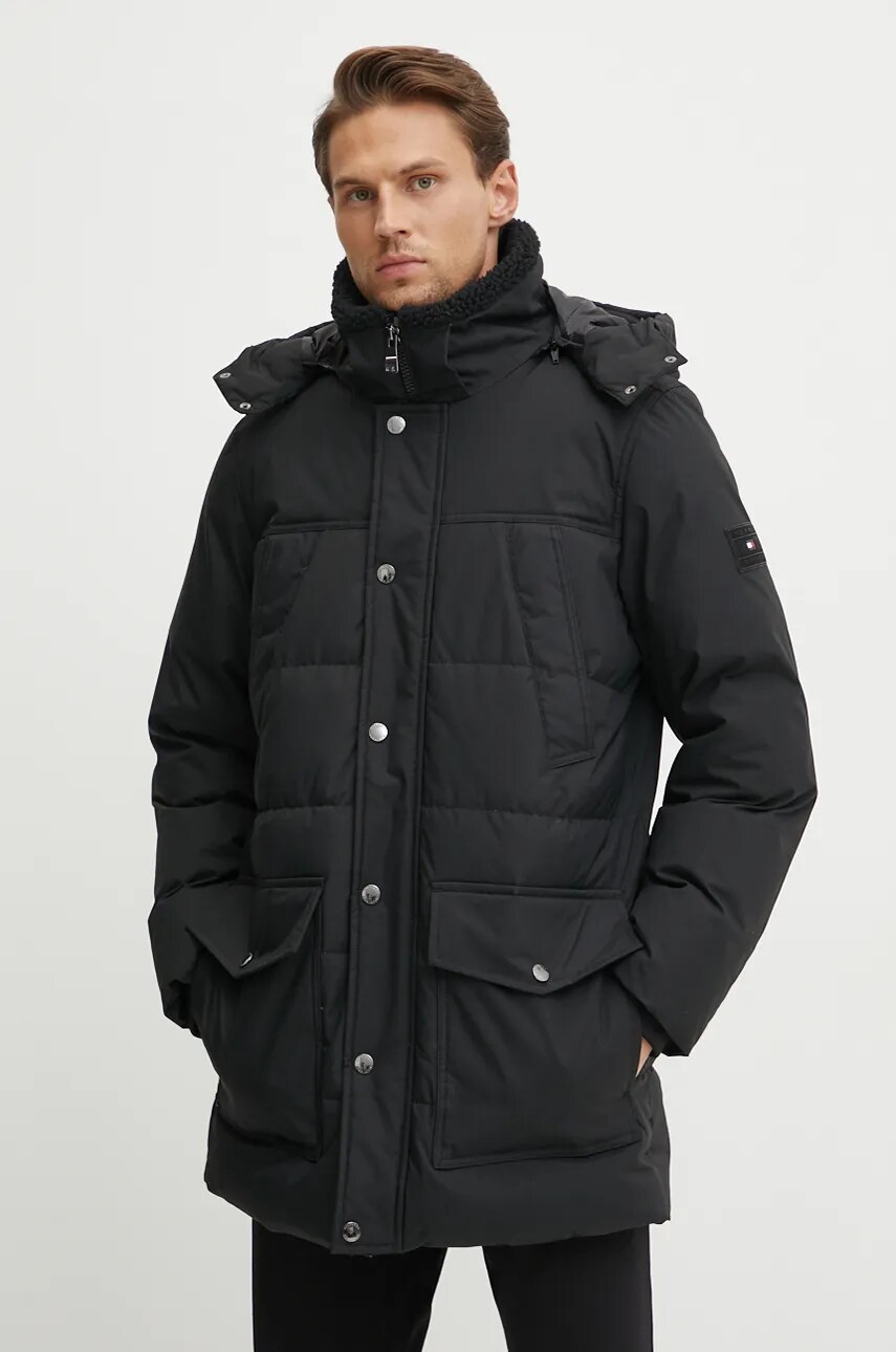 Levně Bunda Tommy Hilfiger pánská, černá barva, zimní, MW0MW36593