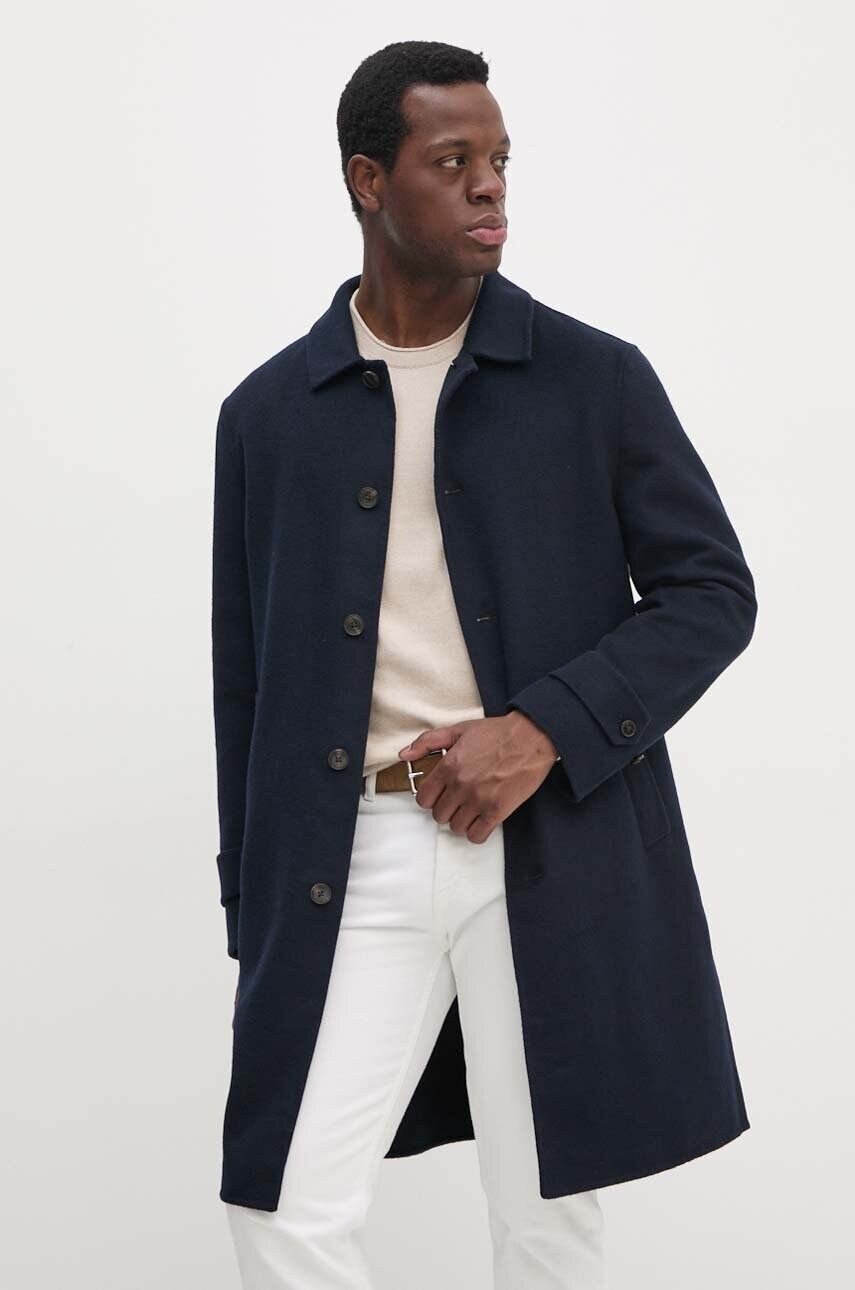 Levně Vlněný kabát Tommy Hilfiger tmavomodrá barva, přechodný, MW0MW37395