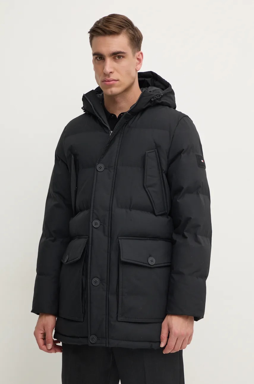Levně Bunda Tommy Hilfiger pánská, černá barva, zimní, MW0MW37483