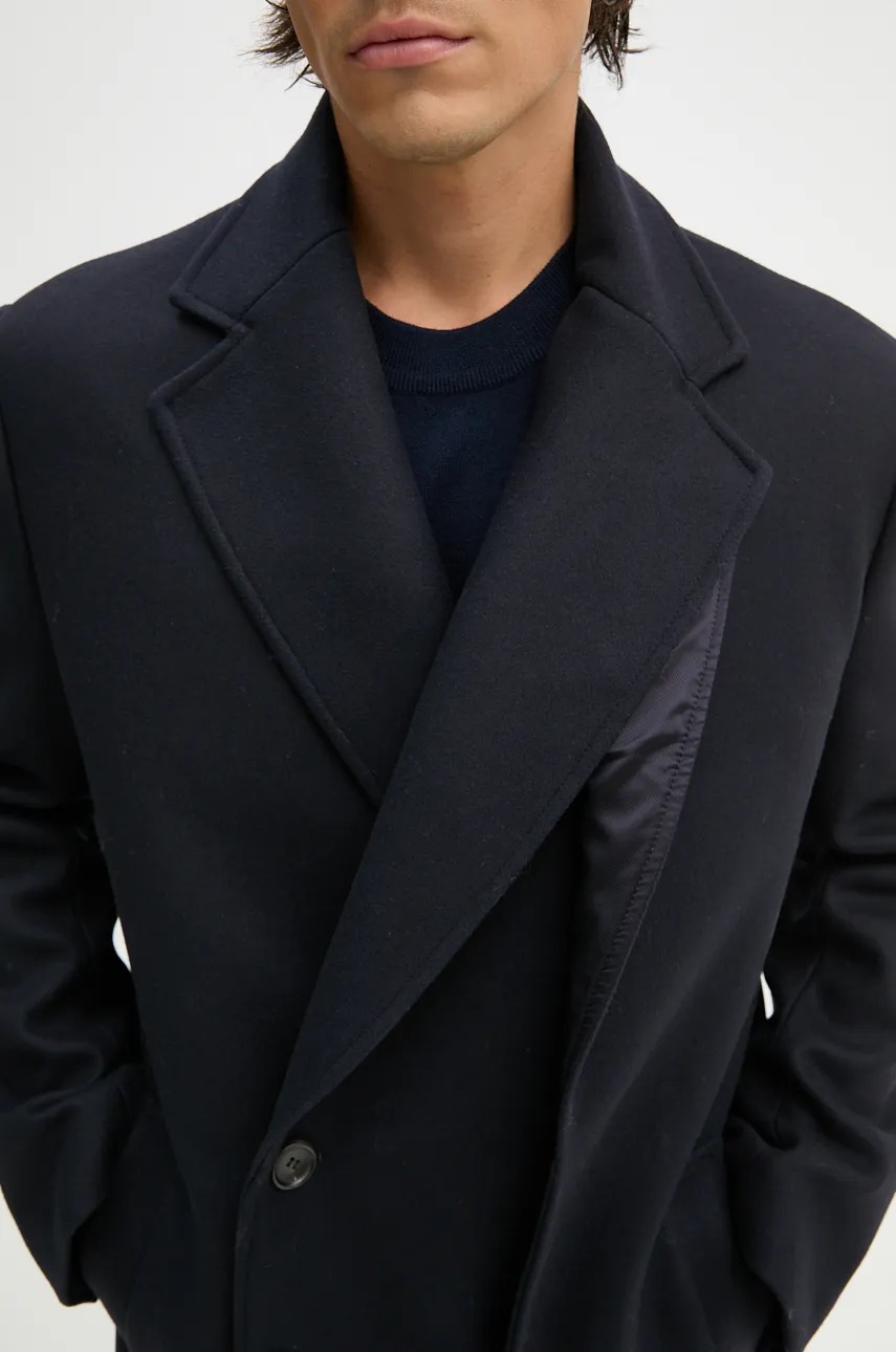 Μάλλινο παλτό Y/Project DOUBLE FRONT COAT χρώμα: ναυτικό μπλε, 201CO006 φωτογραφία