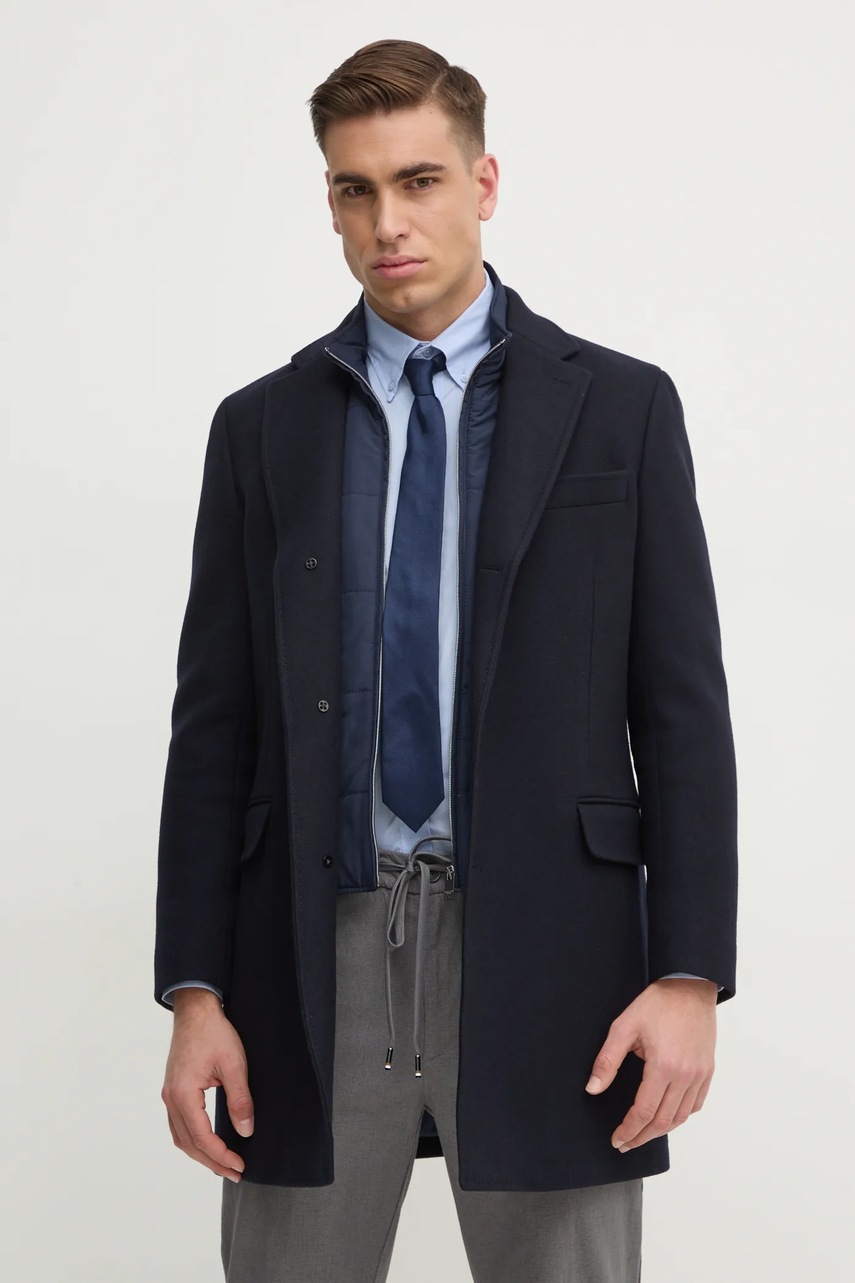 Вовняне пальто Hackett London колір синій перехідне HM403241R 