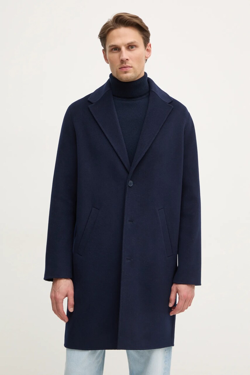 FROM FUTURE palton de lana culoarea albastru marin, de tranzitie, oversize, MOU01372