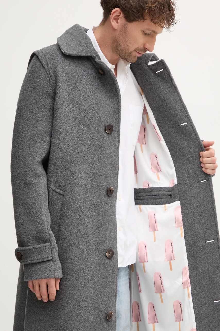 Μάλλινο παλτό Fiorucci χρώμα: γκρι, U01FMOCO244WO01GY01 φωτογραφία