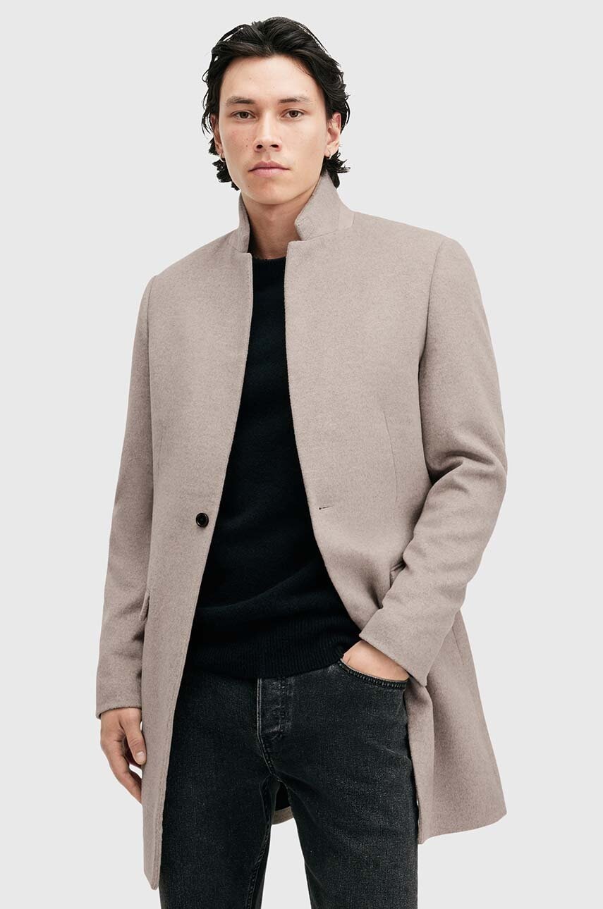 AllSaints palton din lana HARGROVE COAT culoarea gri, de tranzitie, M038OB AllSaints palton din lana HARGROVE COAT culoarea gri, de tranzitie, M038OB
