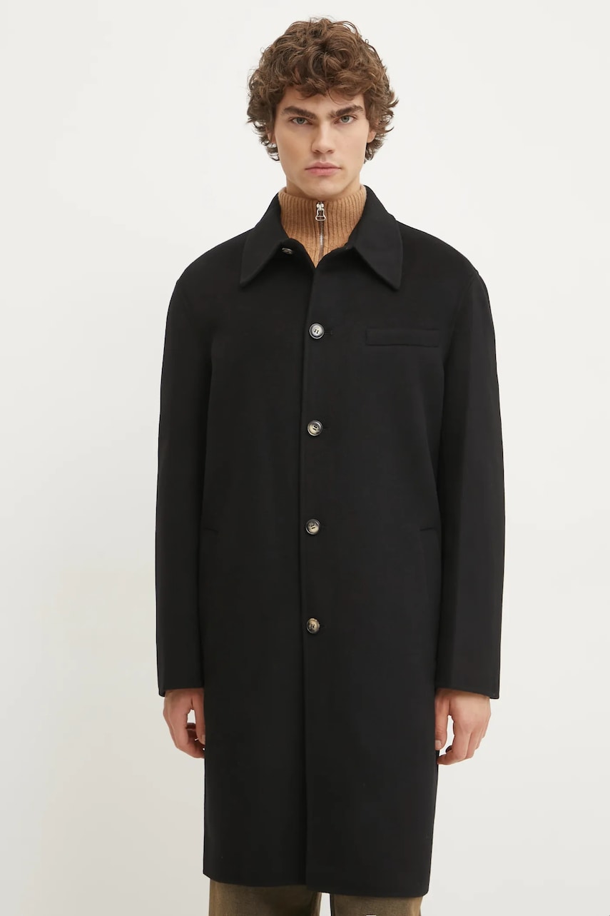 Nanushka palton de lana JANNO culoarea negru, de tranzitie, oversize, NM24CROW01799 Nanushka palton de lana JANNO culoarea negru, de tranzitie, oversize, NM24CROW01799