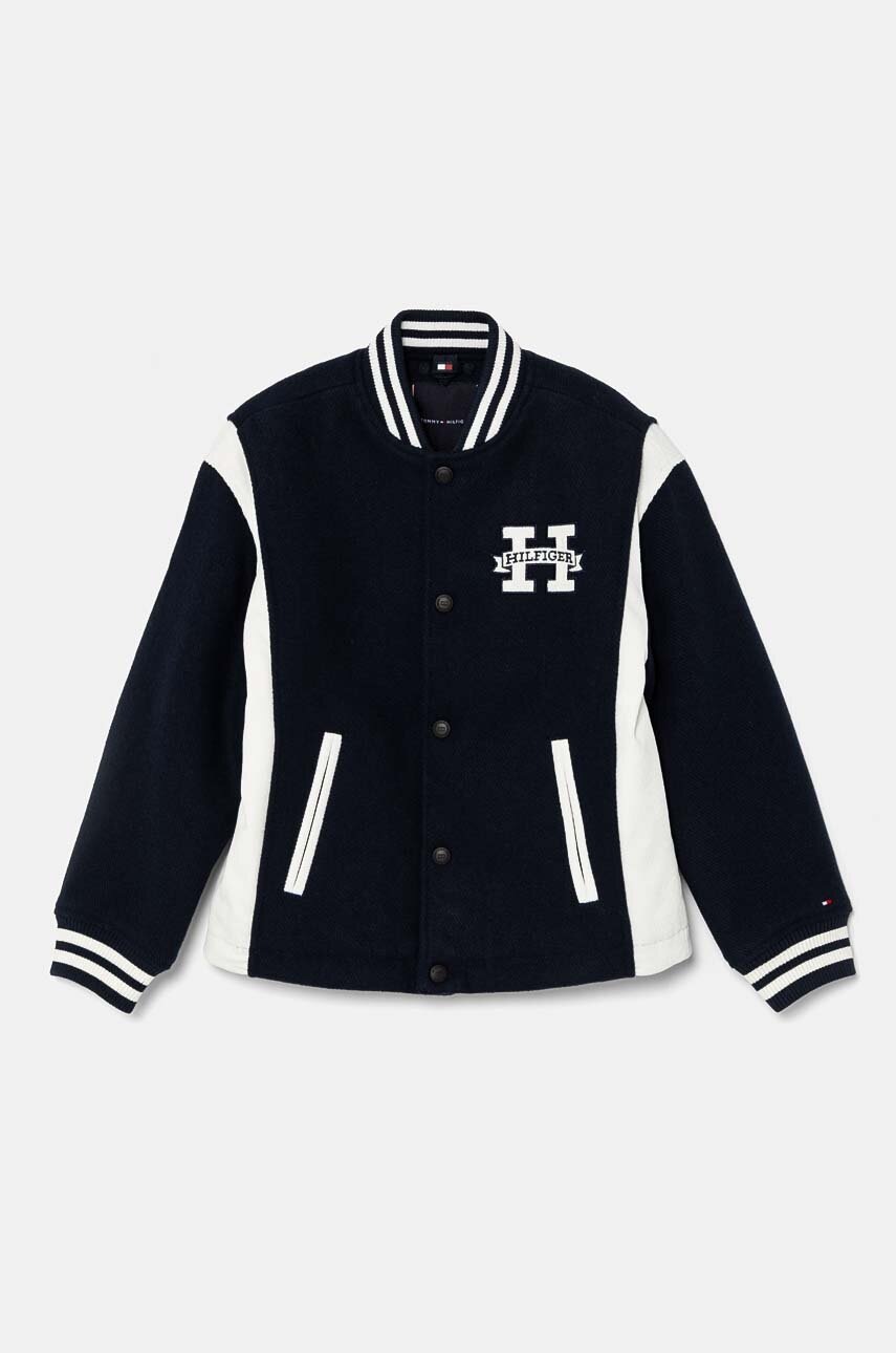 Дитяча куртка-бомбер з домішкою вовни Tommy Hilfiger колір синій KB0KB09089
